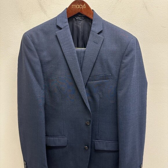 Macy's Bar III 100% Slim Fit Navy Wool Suit (Jacket and Pants) - Picture 1 of 16